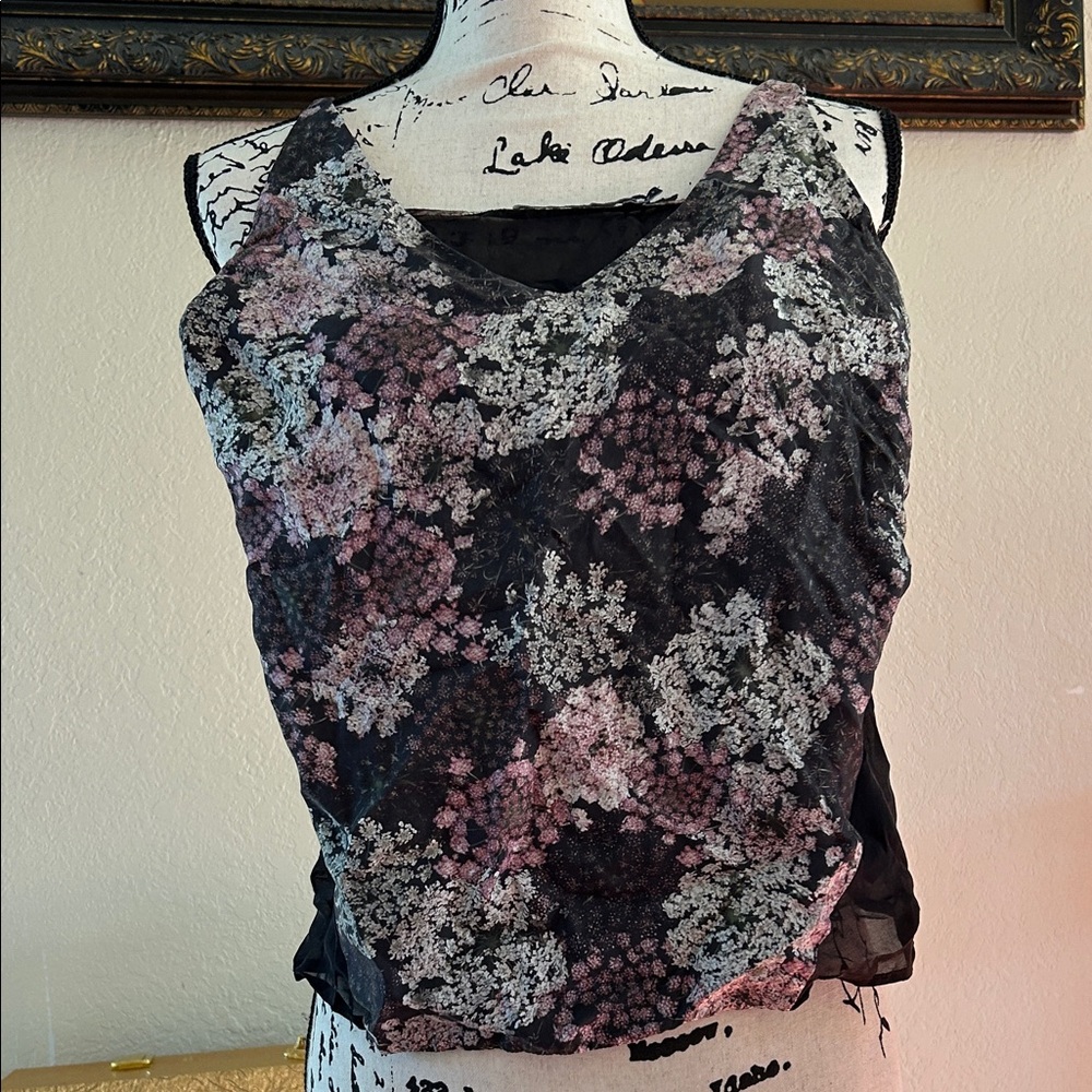 J Brand Black and Pink Floral Blouse